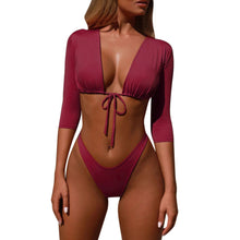 Load image into Gallery viewer, Brazilian Swimsuit Solid Bathing Suit Half Sleeve High Cut Thong Bikini 2019