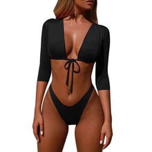 Load image into Gallery viewer, Brazilian Swimsuit Solid Bathing Suit Half Sleeve High Cut Thong Bikini 2019