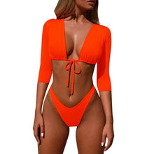 Load image into Gallery viewer, Brazilian Swimsuit Solid Bathing Suit Half Sleeve High Cut Thong Bikini 2019