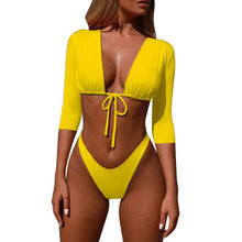 Load image into Gallery viewer, Brazilian Swimsuit Solid Bathing Suit Half Sleeve High Cut Thong Bikini 2019
